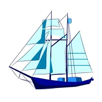 The tall blue sail ship vector illustration. Stock Illustration