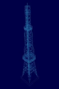 Tall blue tower with a blue background. The tower is very tall and has a very Illustrazione stock