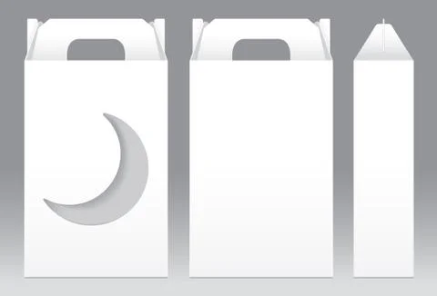Tall Box White window crescent moon shape cut out Packaging Template blank Stock-Illustration