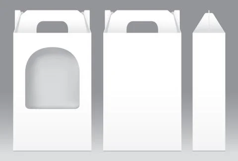 Tall Box White window shape cut out Packaging Template blank. Empty Box white Stock-Illustration