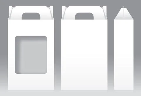 Tall Box White window shape cut out Packaging Template blank. Empty Box white Illustrazione stock