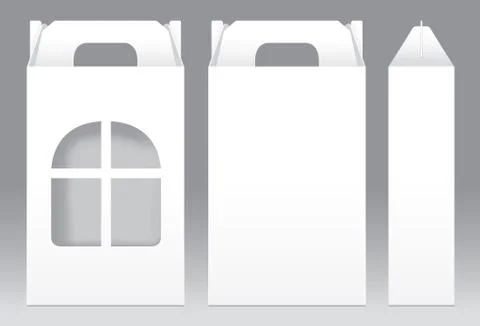 Tall Box White window shape cut out Packaging Template blank. Empty Box white Illustrazione stock