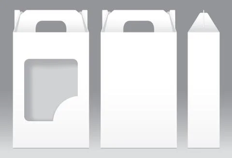 Tall Box White window shape cut out Packaging Template blank. Empty Box white Stock Illustration