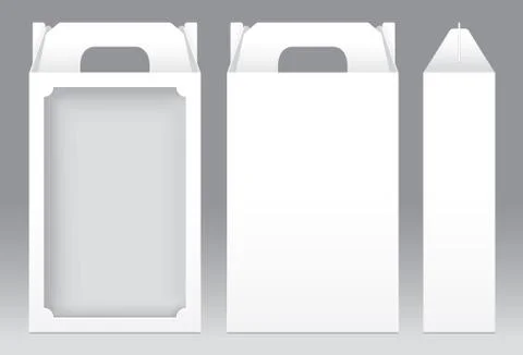 Tall Box White window shape cut out Packaging Template blank. Empty Box white Stock-Illustration