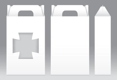 Tall Box White window shape cut out Packaging Template blank. Empty Box white Stock Illustration