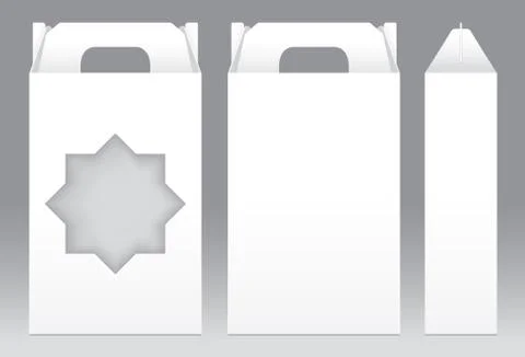 Tall Box White window star shape cut out Packaging Template blank. Empty Box Stock Illustration