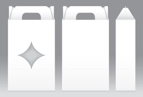 Tall Box White window star shape cut out Packaging Template blank. Empty Box Stock Illustration