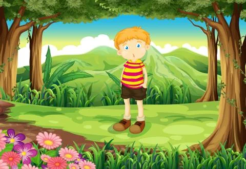 A tall boy at the jungle Stock Illustration