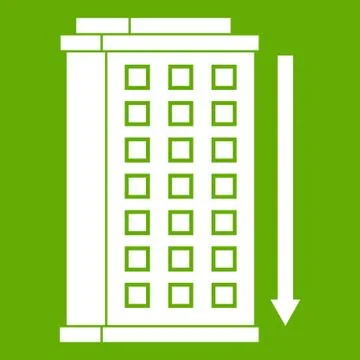 Tall building and down arrow icon green Ilustración de archivo