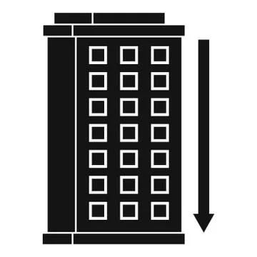Tall building and down arrow icon, simple style Ilustración de archivo