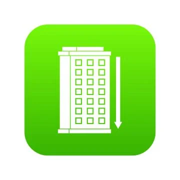 Tall building and down arrow icon digital green Ilustración de archivo