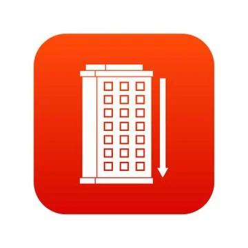 Tall building and down arrow icon digital red Ilustración de archivo