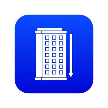 Tall building and down arrow icon digital blue Ilustración de archivo