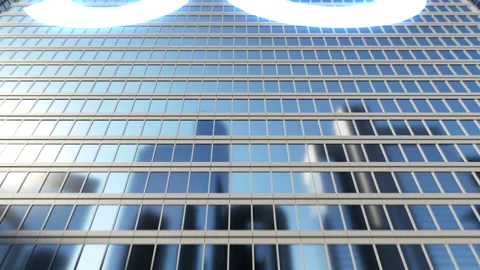 Tall building in the business district. epic camera fare, 5G sign showing gra Stock Footage 194635853