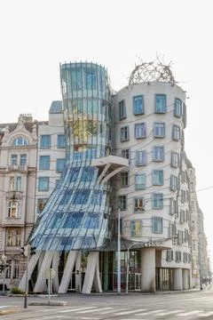 A tall building Dancing house in Prague Czech Republic with a glass facade .. Stock Photos