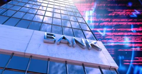 Tall buildings bank with code Foto stock
