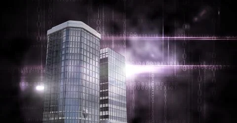 Tall buildings with dark binary code flares 스톡 사진