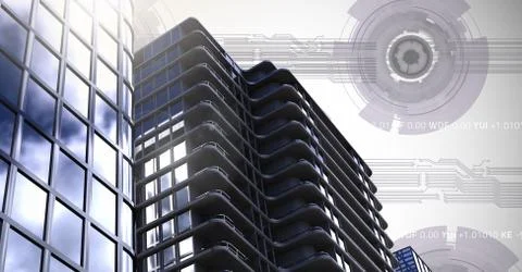 Tall buildings with sci-fi interface background Foto stock