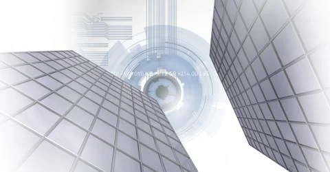 Tall buildings with technology shapes background Ilustración de archivo