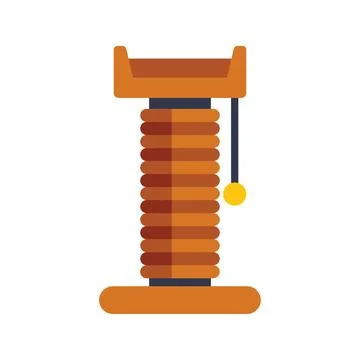 Tall cat scratching post with toy ball is standing on white background Stock Illustration