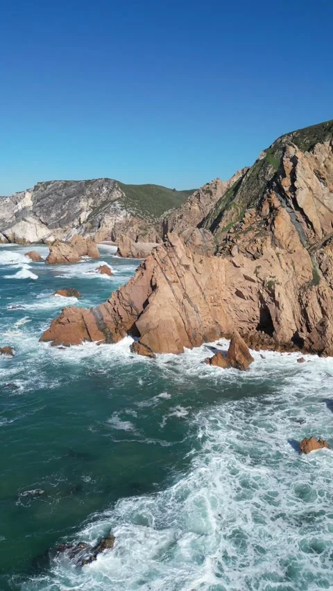 Tall cliffs in the Atlantic Ocean Stock Footage 299145891