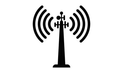 A tall communication tower broadcasting signals across the digital landscape Stock Illustration