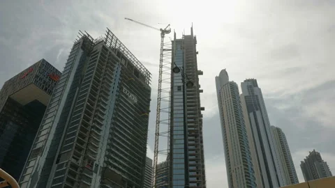 A tall crane on the side of the building in Dubai UAE Stock Footage 175048341