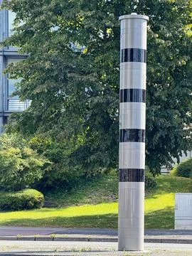 Tall cylindrical 360 camera tower with multi tier lenses as speed cam flasher Stock Photos
