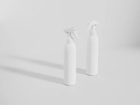 Tall cylindrical Trigger spray bottle mockup, white PET plastic sprayer Stock Illustration