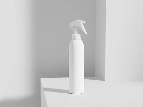 Tall cylindrical Trigger spray bottle mockup, white PET plastic sprayer Stock Illustration