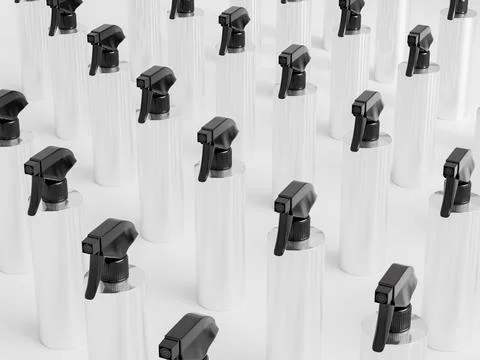 Tall cylindrical Trigger spray bottle mockup, aluminum can sprayer packaging Illustrazione stock