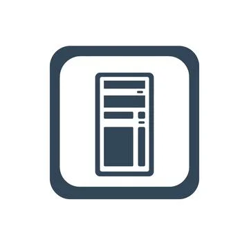 Tall desktop computer tower dark blue icon for data processing and digital .. Stock Illustration