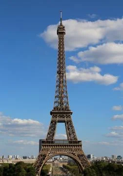 Tall Eiffel Tower also called Tour Eiffel in French language in Paris France Stockfoto's