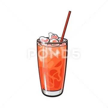 Tall glass full of freshly squeezed grapefruit juice with ice Stock Illustration