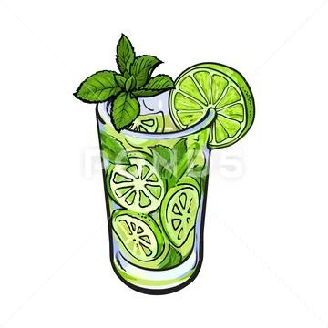 Tall glass full of freshly squeezed lime juice with ice Stock Illustration