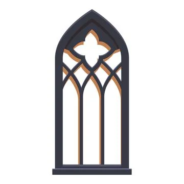 Tall gothic window with stone arch featuring a clover pattern Stock Illustration