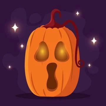 Tall jack-o-lantern pumpkin with surprised face, Vector Illustrazione stock