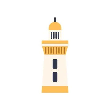 Tall lighthouse tower emitting light beam at night guiding ships Stock Illustration