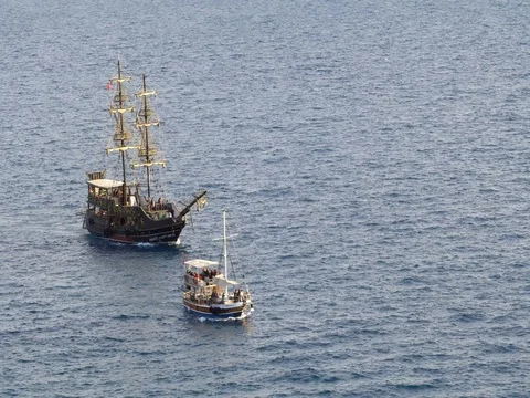 A tall master schooner sails on the high seas. Stock Footage 76490235