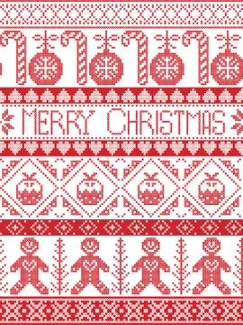 Tall Merry xmas pattern with gingerbread man , Xmas pudding , candy cane Stock Illustration