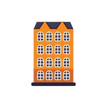 Tall orange building with many windows is being presented on white background Ilustración de archivo