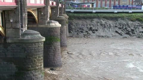 Tall Pillars for Tidal River Stock Footage 12234712