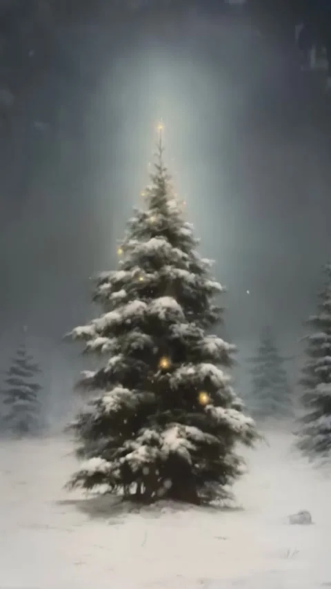 Tall pine tree, Christmas tree around snow falling snow. A short video of t.. Stock Footage 255897538