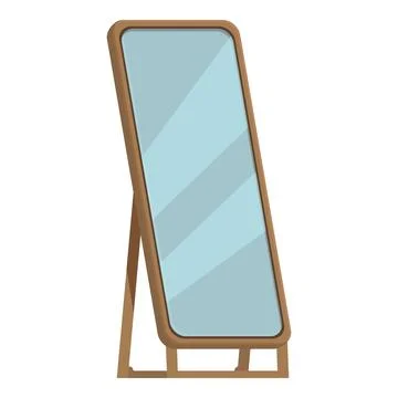 Tall rectangular mirror standing on wooden legs reflecting light blue wall Stock Illustration