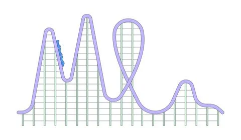 Tall roller coaster with loop and steep drops 2D cartoon clip art Stock-Illustration