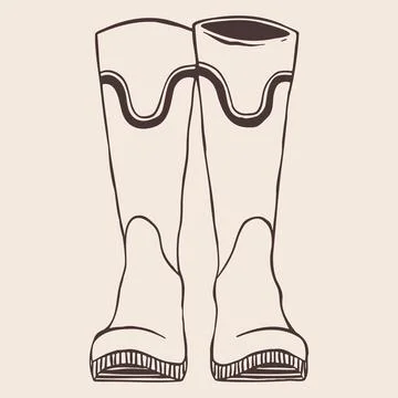 Tall Rubber Boots with Wavy Trim and Ribbed Sole. Hand Drawn Doodle Style Rai Illustrazione stock