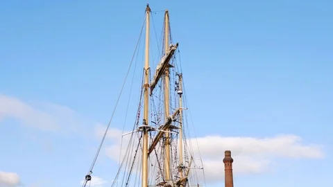 The Tall Ship in Canning Dock, Liverpool, United Kingdom, Tilt from the Top Stock Footage 83477832