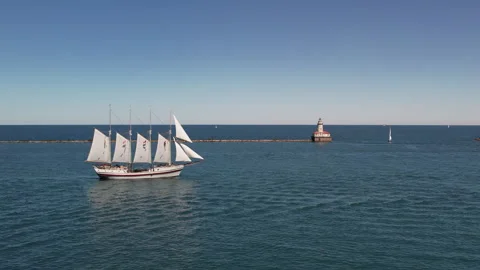 Tall Ship Chicago Harbor Lighthouse Video stock 240655662