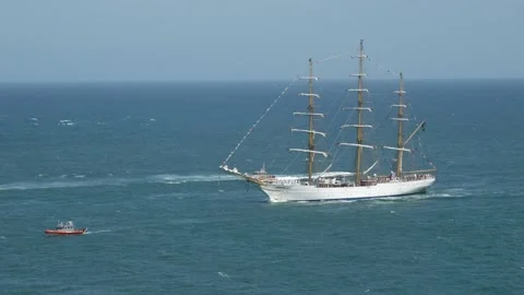 Tall ship CISNE BRANCO school/training sailboat Stock Footage 201902332
