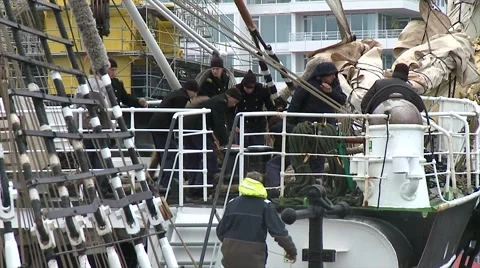 Tall ship docking in Vancouver harbor Video stock 61551415
